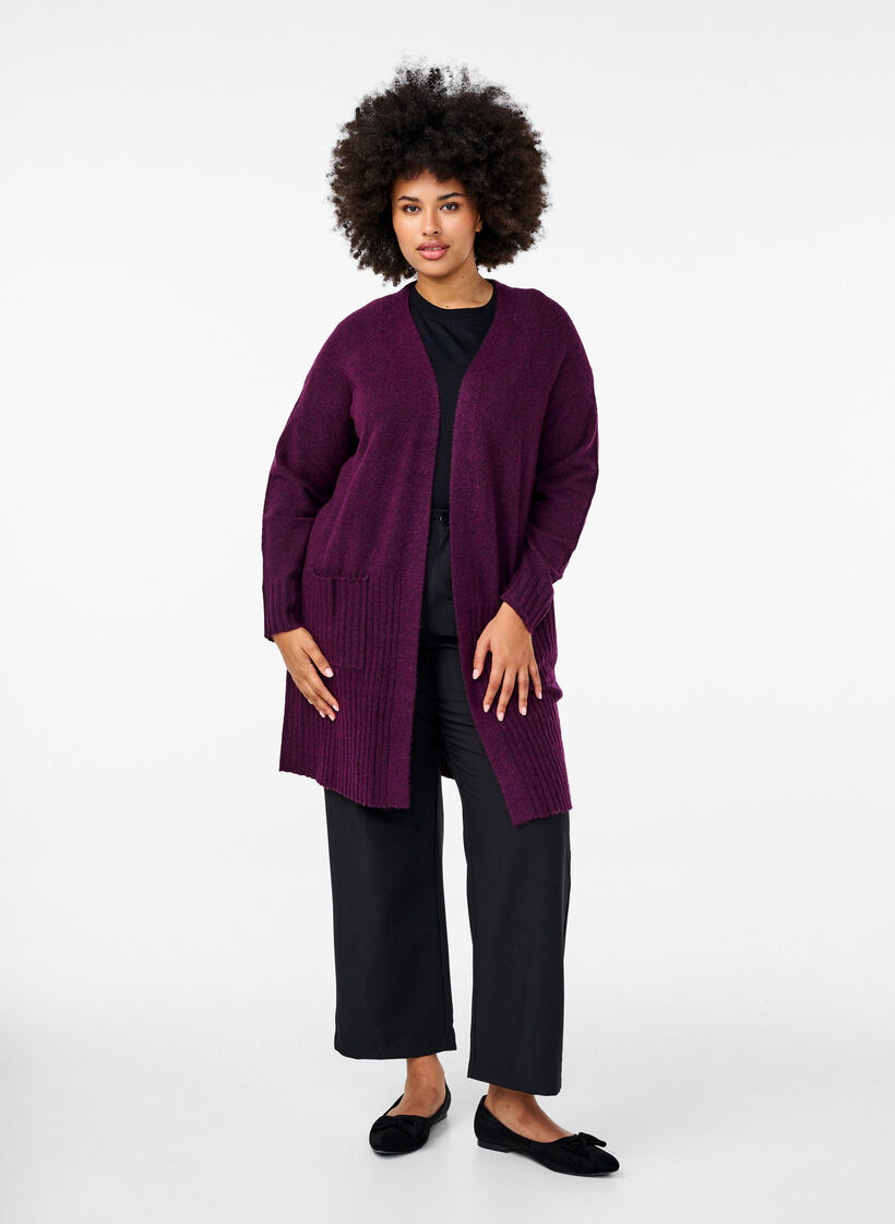 Cardigan long avec des poches, Potent Purple Mel., Model image number 2