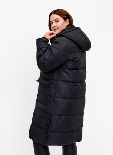 Longue veste polaire avec poches et capuche, Black, Model image number 1