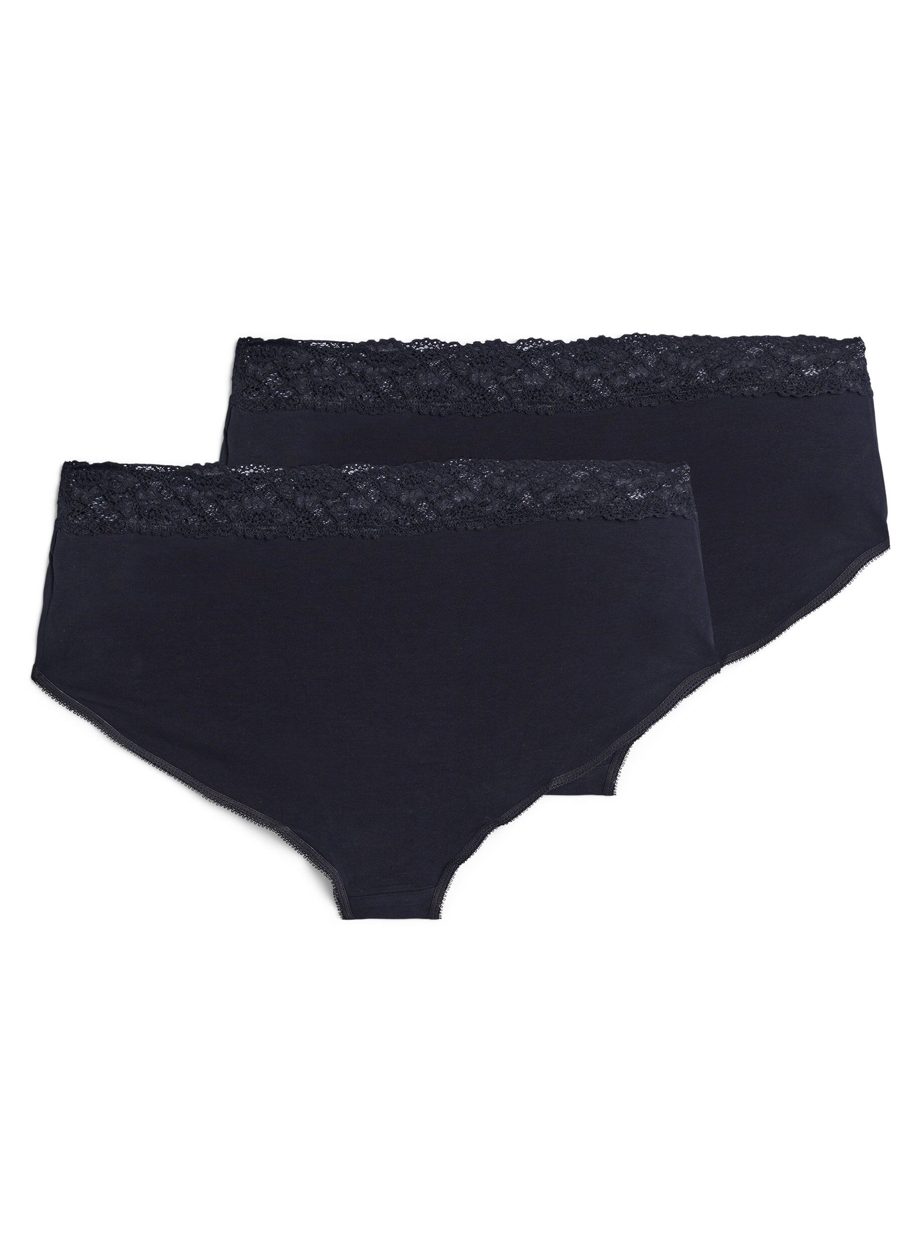 Zizzi2-pack katoenen panty met kant, Zwart, Packshot image number 0