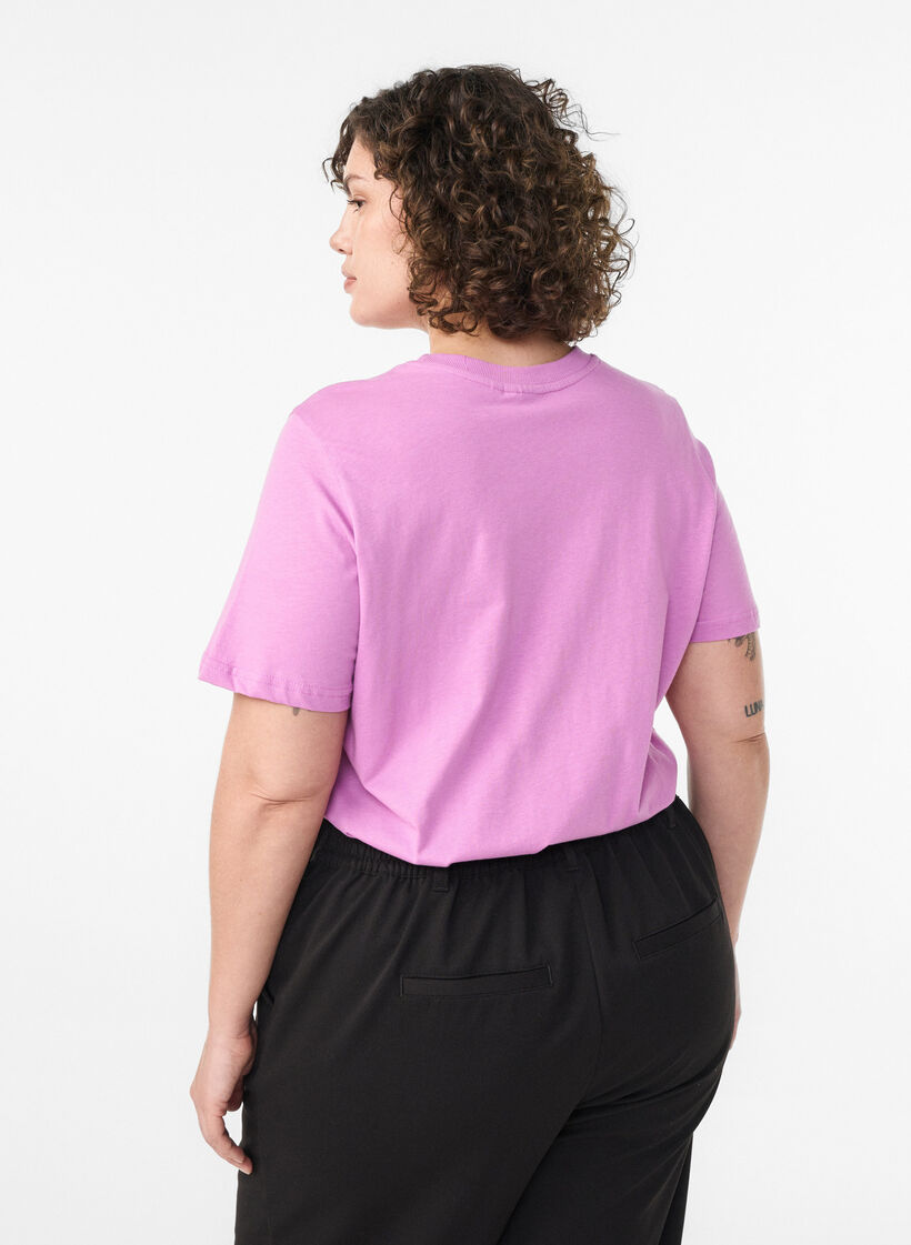T-shirt basique en coton &agrave; col rond, Violet, Model image number 2