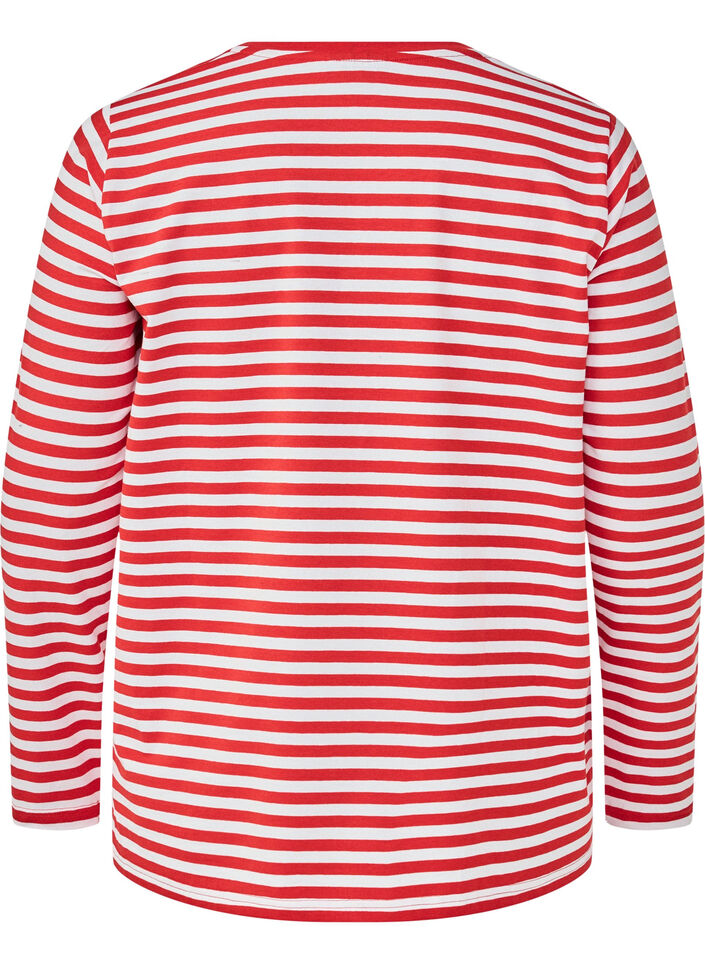 Gestreepte blouse met motief, Whitew.FlameS.Stripe, Packshot image number 1