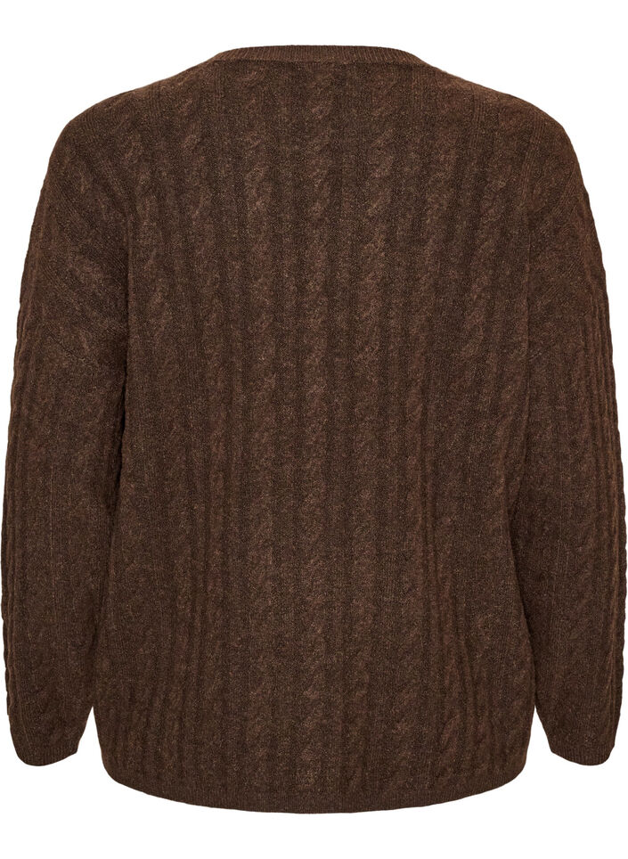 Blouse en maille torsad&eacute;e avec col en V, Marron, Packshot image number 1