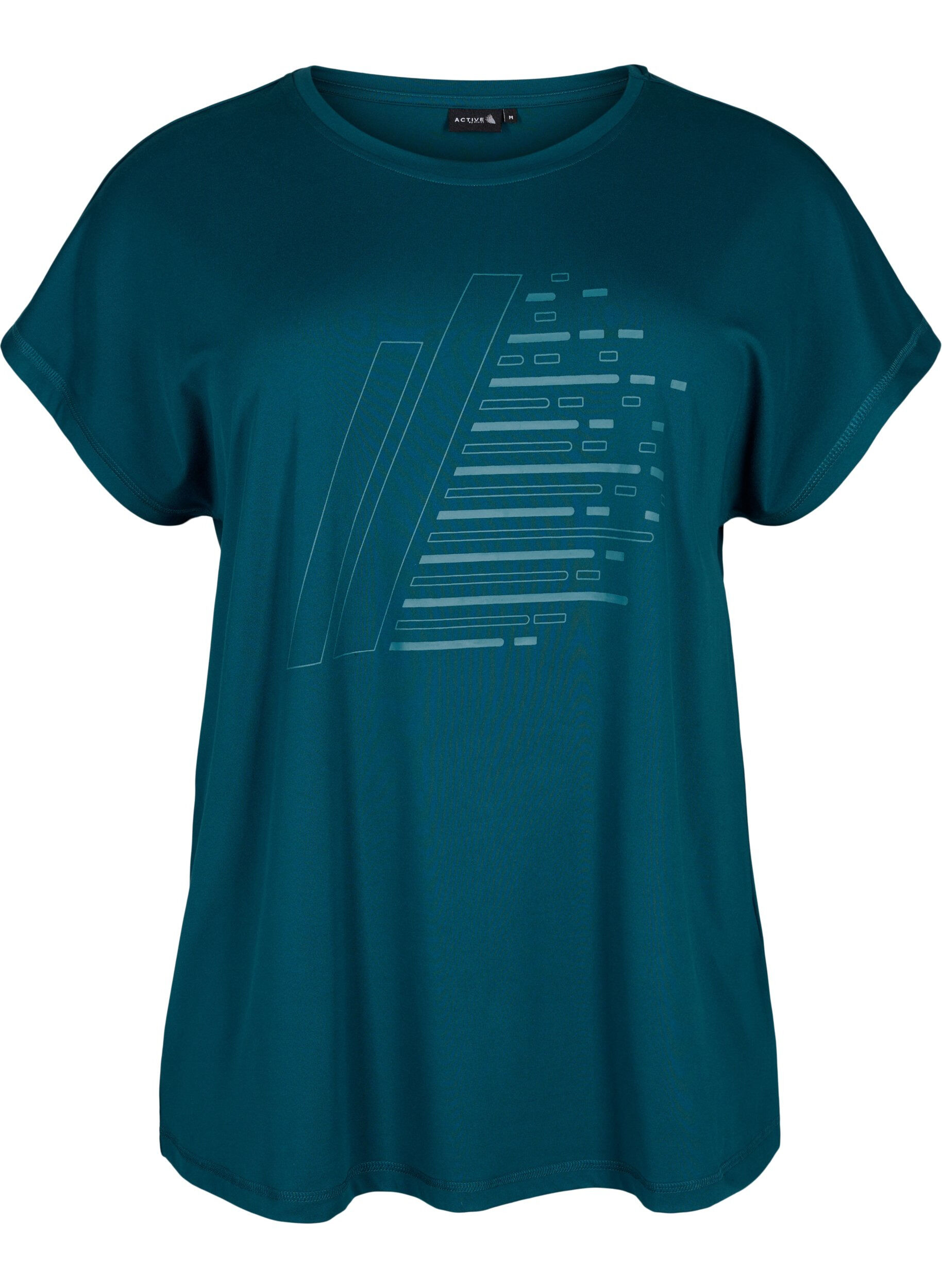 ZizziTrainings-T-shirt met korte mouwen en print, Deep Teal/Pacific, Packshot image number 0