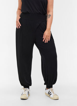 Pantalon de sport ample en viscose avec poches, Black, Model image number 0