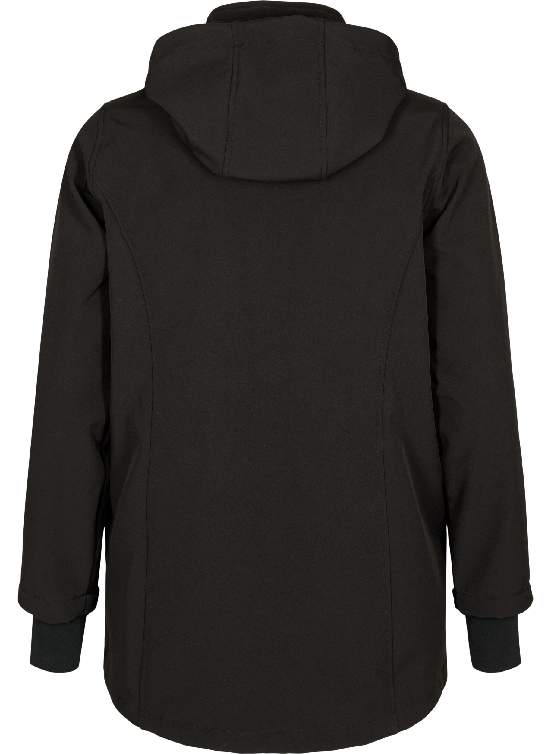 ZizziKort softshelljack met afneembare capuchon, Zwart, Packshot image number 1