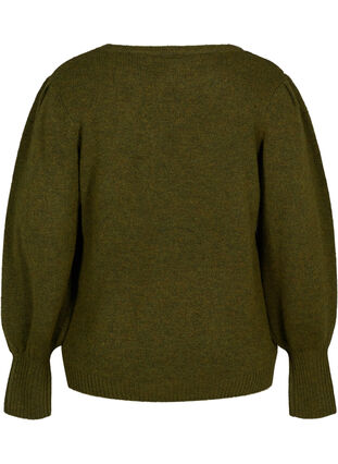 Blouse tricotée à manches ballon et laine, Ivy green Mel, Packshot image number 1