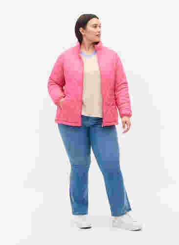 Doorgestikte jas met rits en zakken, Hot Pink, Model image number 2