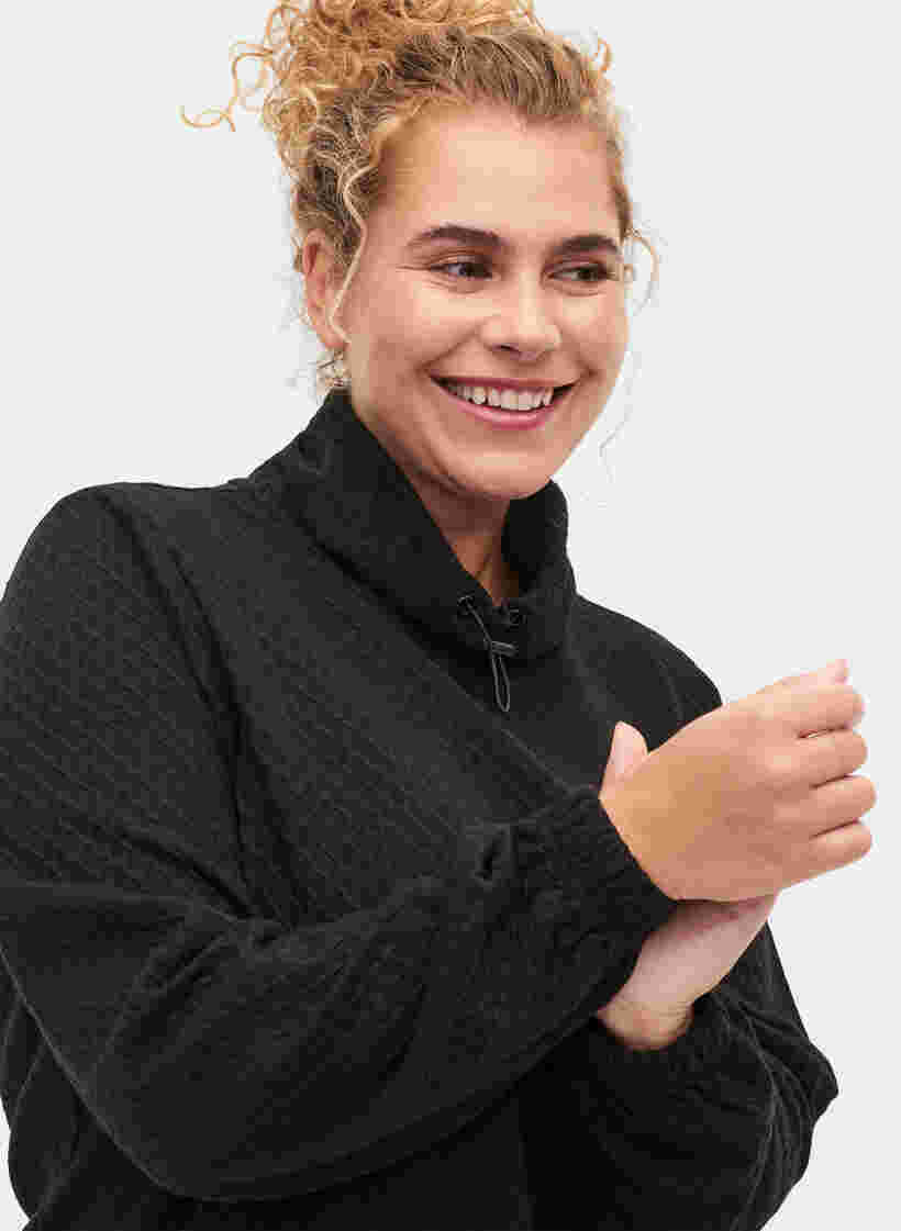 Sweatshirt met hoge hals en verstelbaar elastisch koord, Black, Model image number 1