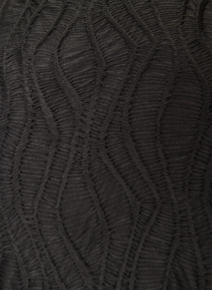 Robe midi &agrave; texture ondul&eacute;e et manches longues, Noir, Packshot image number 2