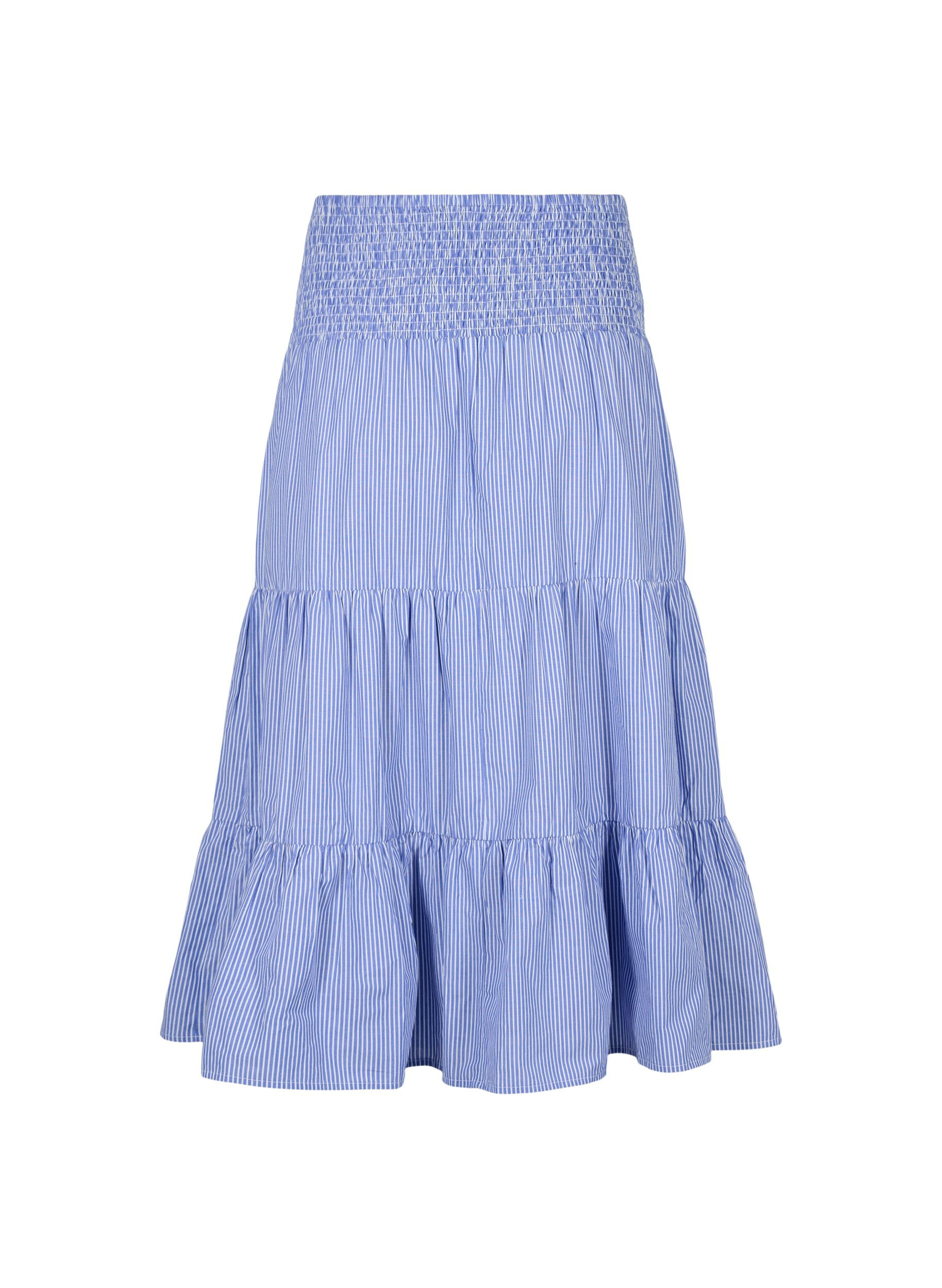 ZizziGestreepte maxi rok met smokwerk, Baja Blue Stripe, Packshot image number 1