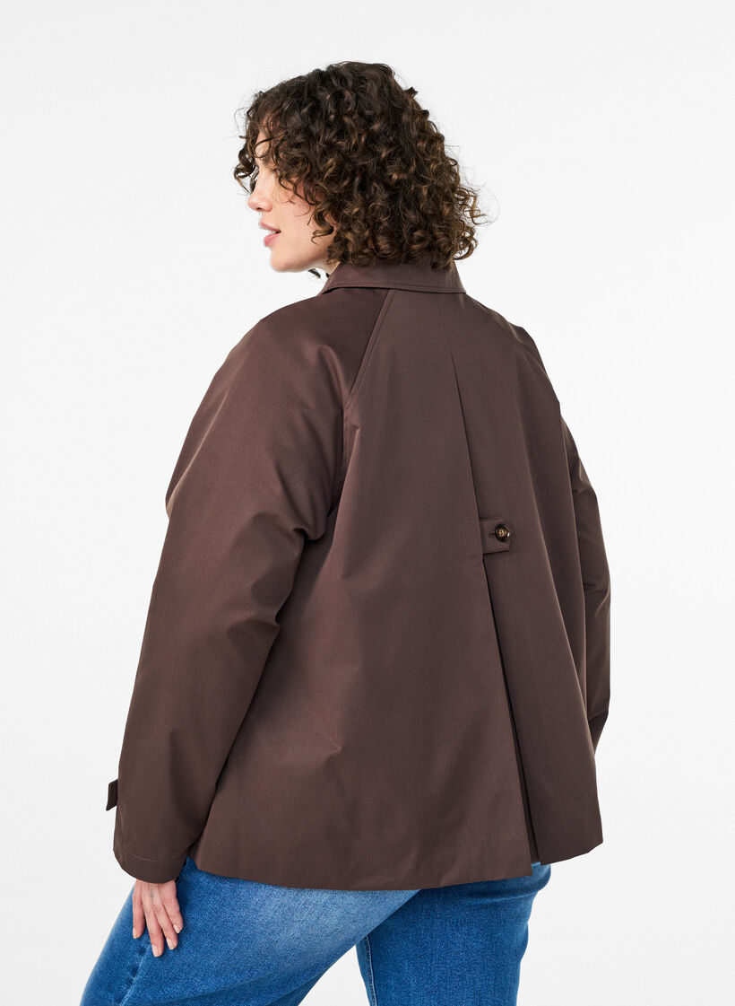 Trench court avec col et manches raglan, Marron, Model