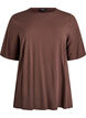 Geweven blouse met korte mouwen en ronde hals, Bruin, Packshot image number 0
