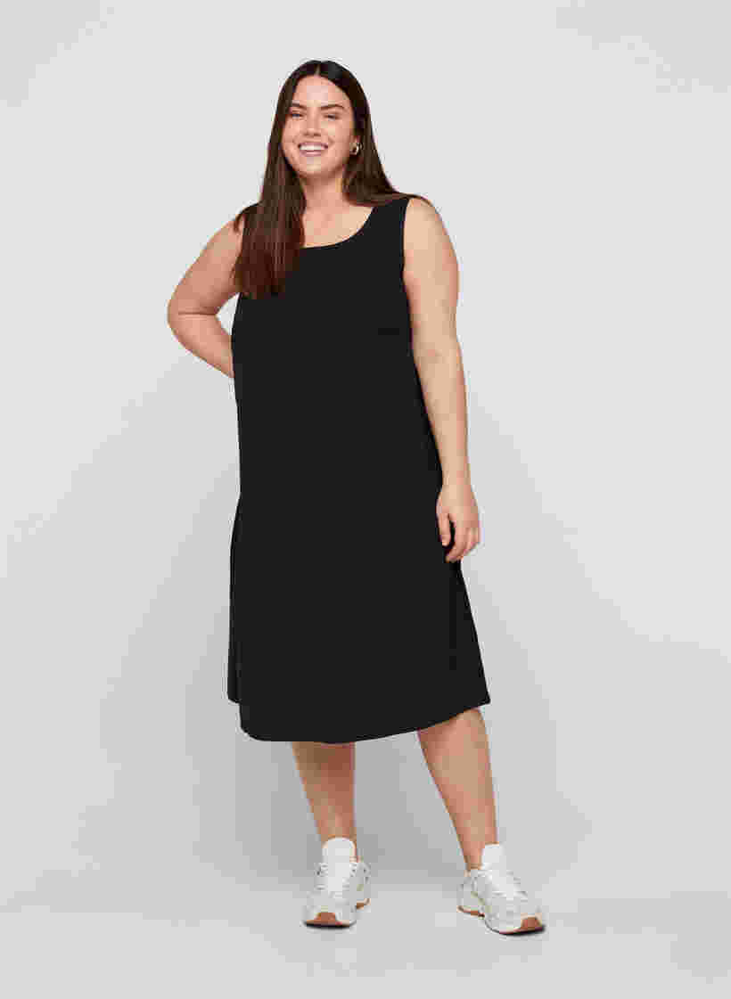 Robe en coton sans manches en forme de trapèze , Black, Model image number 2