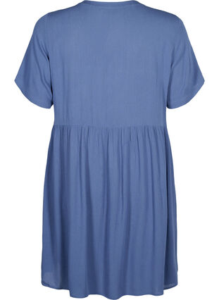 A-lijn viscose jurk met korte mouwen, Moonlight Blue, Packshot image number 1
