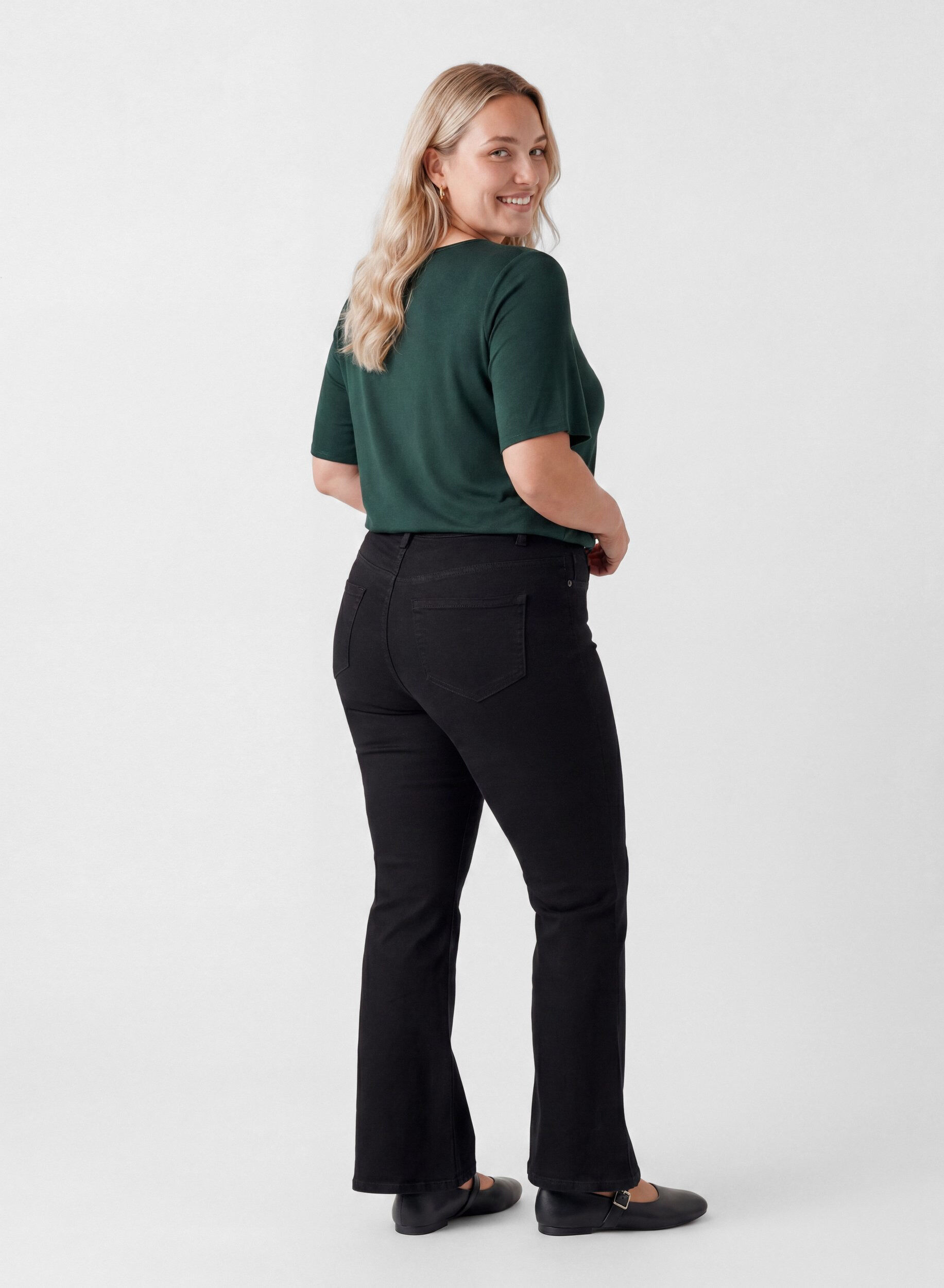 ZizziGeweven blouse met korte mouwen en ronde hals, Groen, Model image number 2