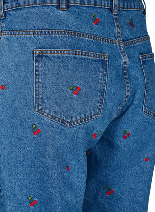 Jeans Mille coupe Mom avec broderies, Light Blue Cherry, Packshot image number 3