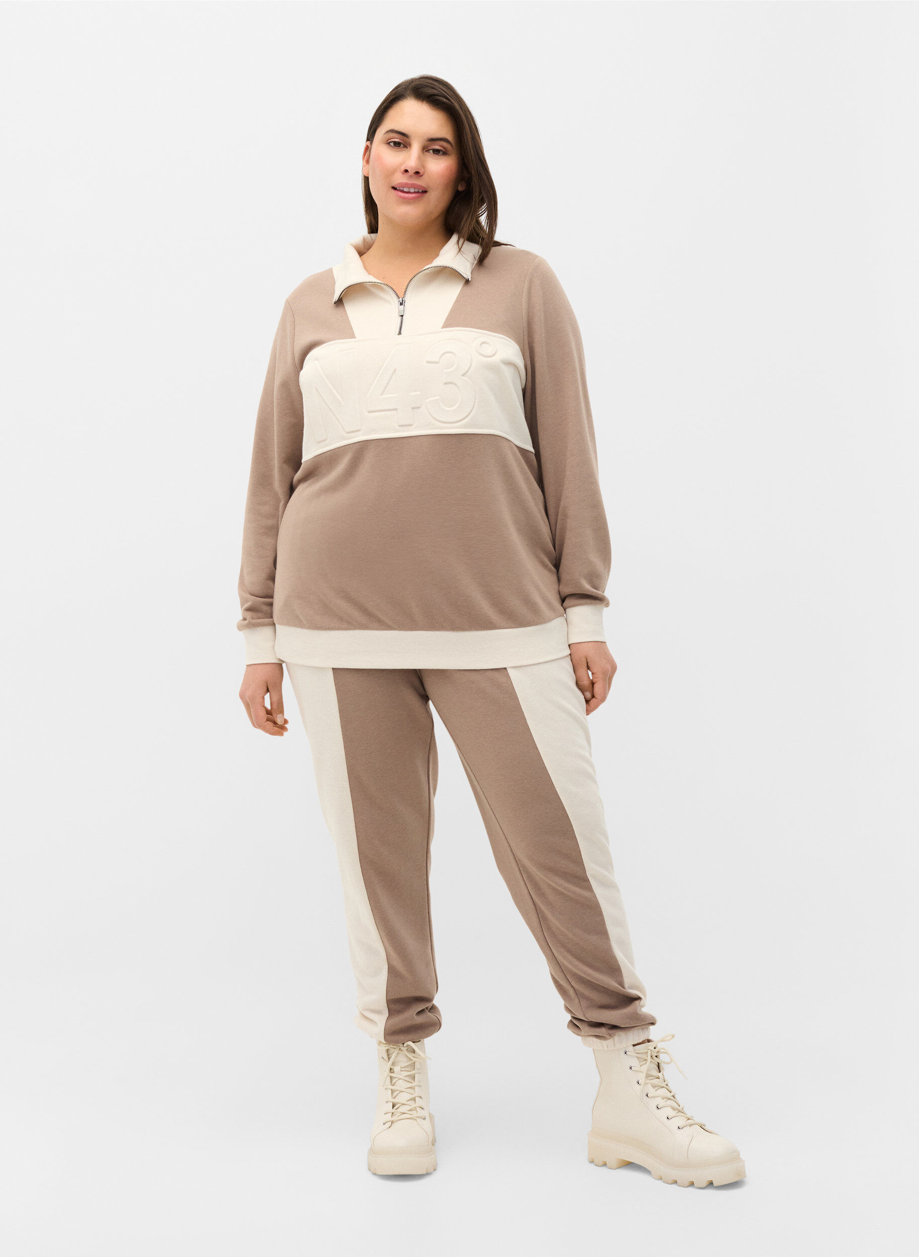 ZizziSweatshirt met colorblock, Timber Wolf/Birch, Model image number 0