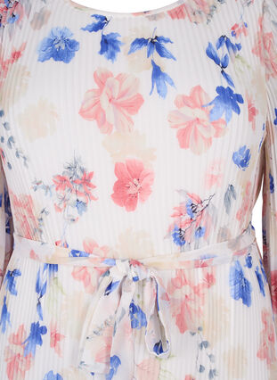 Robe plissée florale avec cordon de serrage, White/Blue Floral, Packshot image number 2