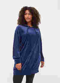 Robe pull en velours avec capuche, Peacoat, Model
