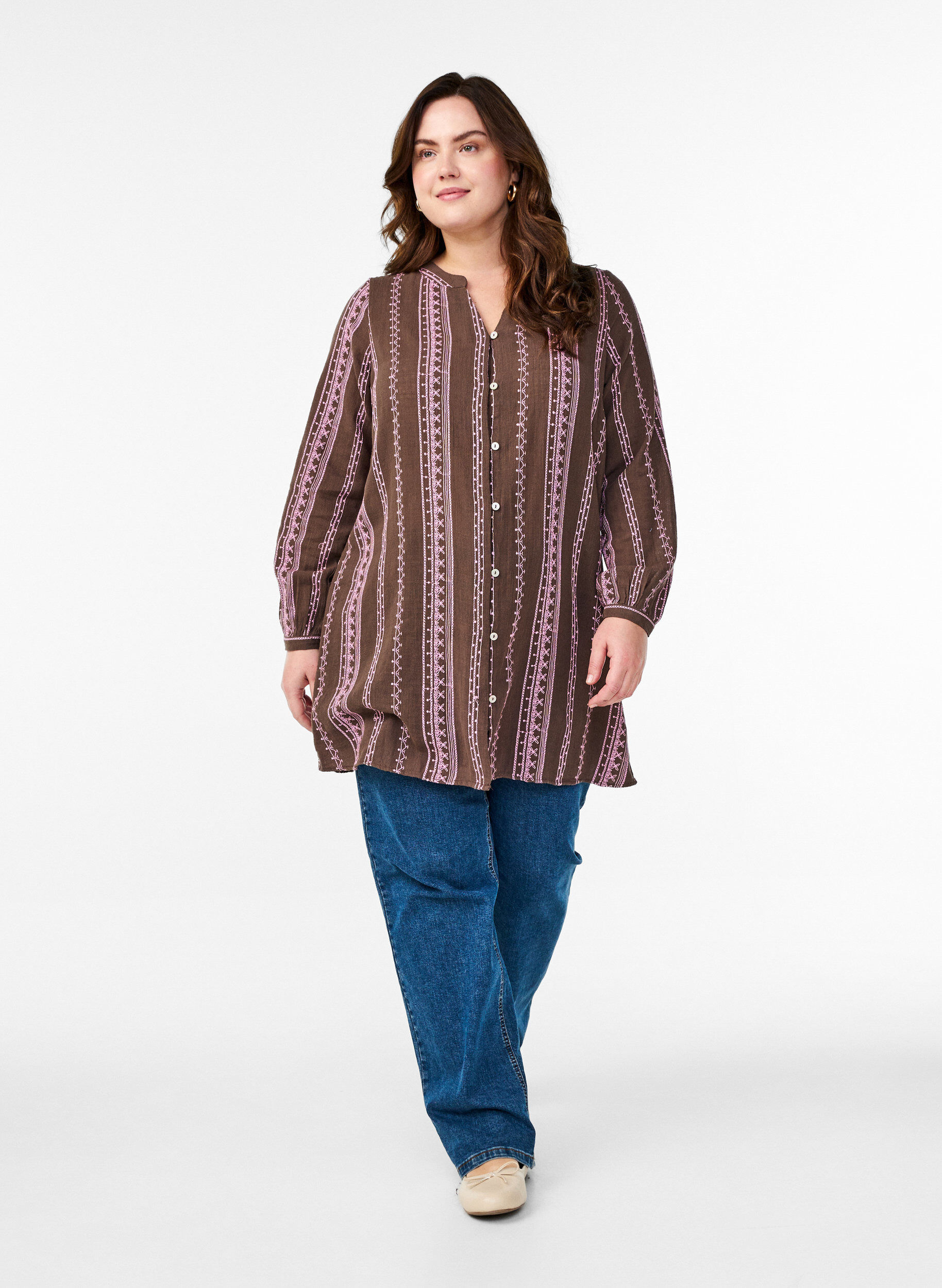 Zizzi Tunique avec motif brod&eacute;, Marron, Model image number 1