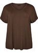 Basic T-shirt met V-hals van viscose, Bruin, Packshot image number 0