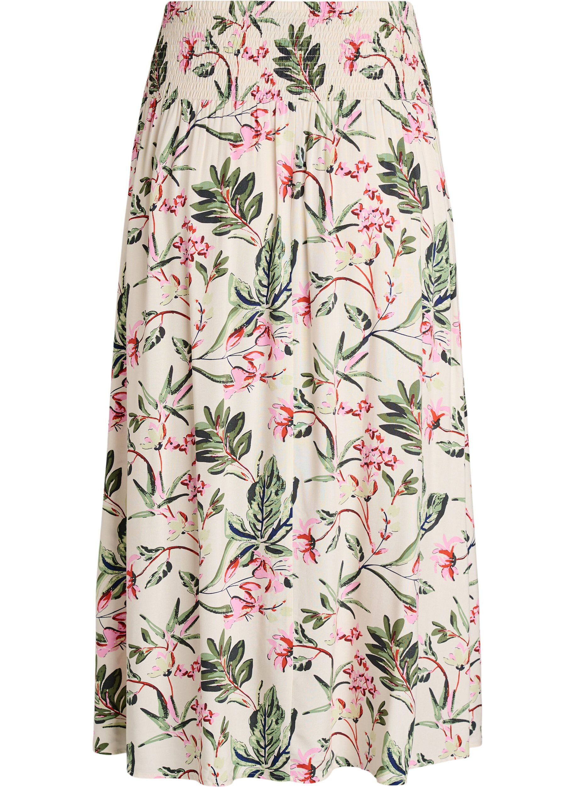 ZizziJupe longue en viscose avec smocks, Vanille, Packshot image number 1