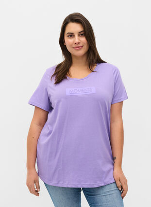 T-shirt en coton à manches courtes avec imprimé, Paisley Purple TEXT, Model image number 0