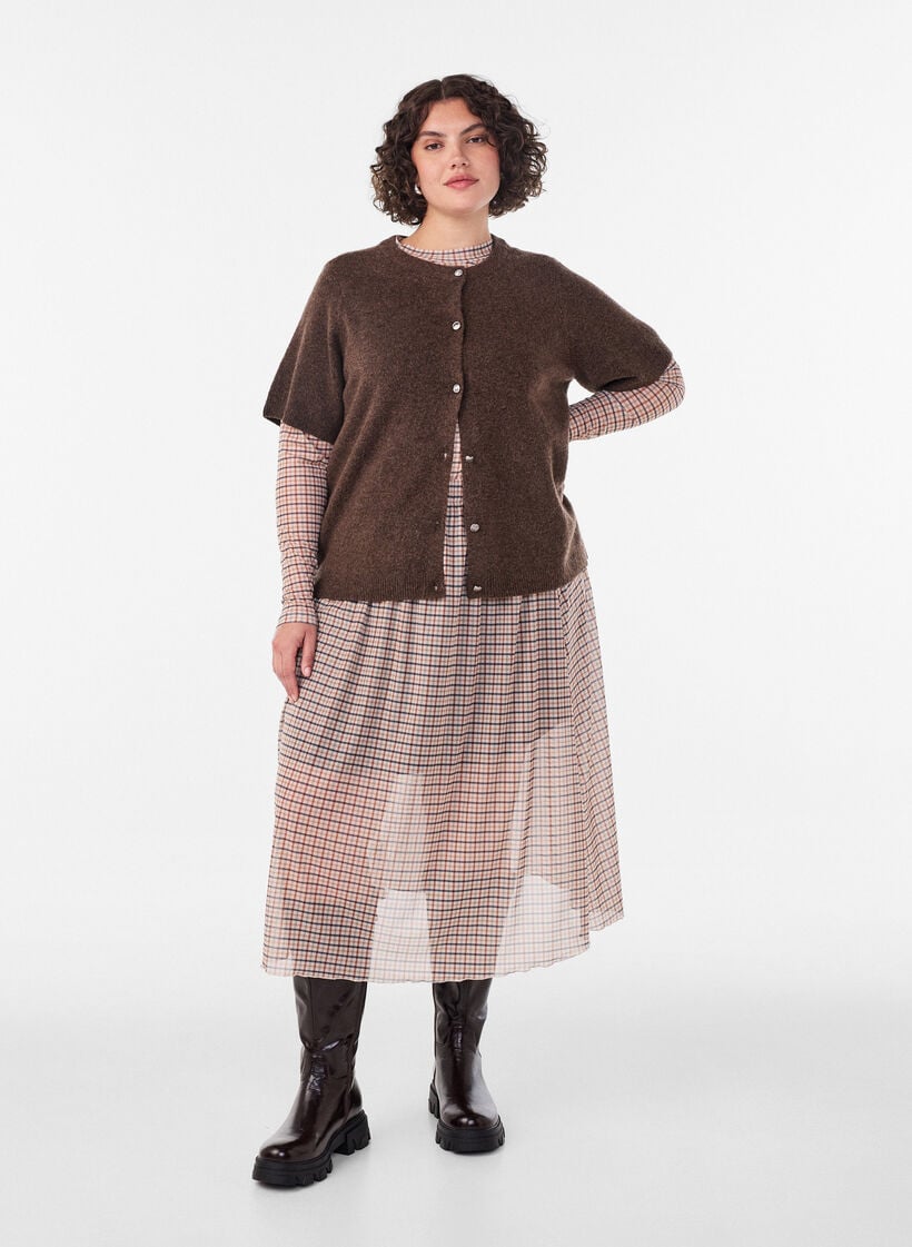 Blouse en maille &agrave; carreaux, Beige, Model image number 0