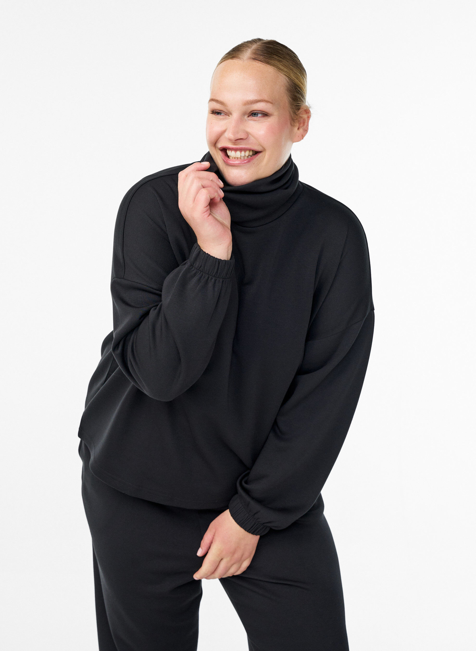 ZizziBlouse met turtleneck in modalmix, Zwart, Model image number 0