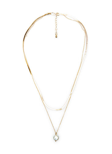 Double chaîne avec pendentif perle, Gold, Packshot image number 1