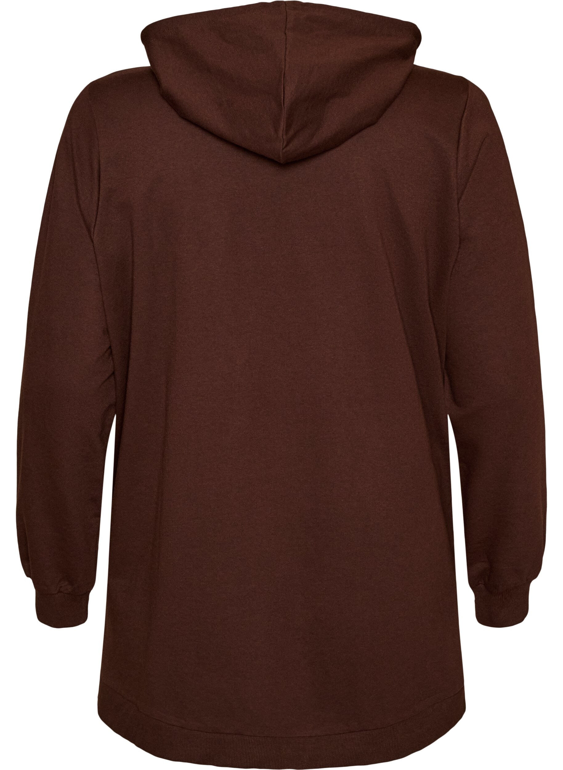 ZizziHoodie met een terry tekstmotief, Bruin, Packshot image number 1