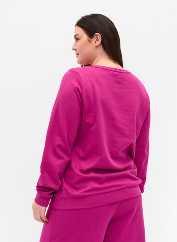 Katoenen sweatshirt met tekstprint, Festival Fuchsia, Model image number 1