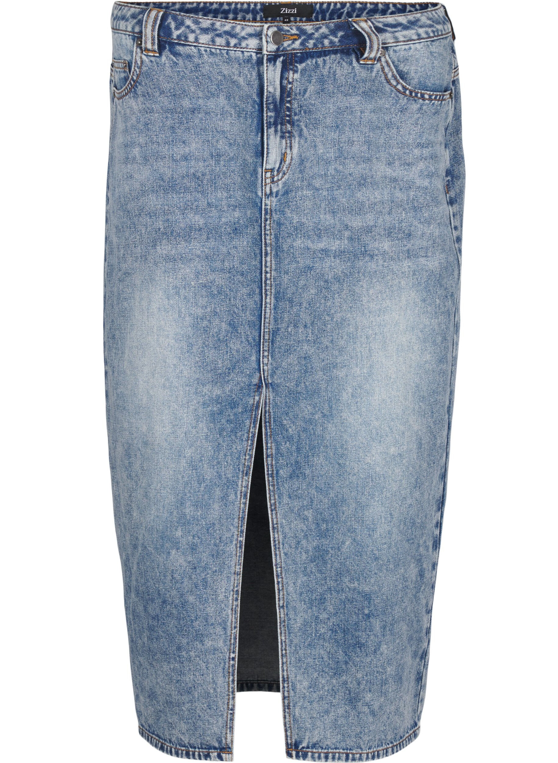 ZizziDenim maxi rok met een voorsplit, Blauw, Packshot image number 0