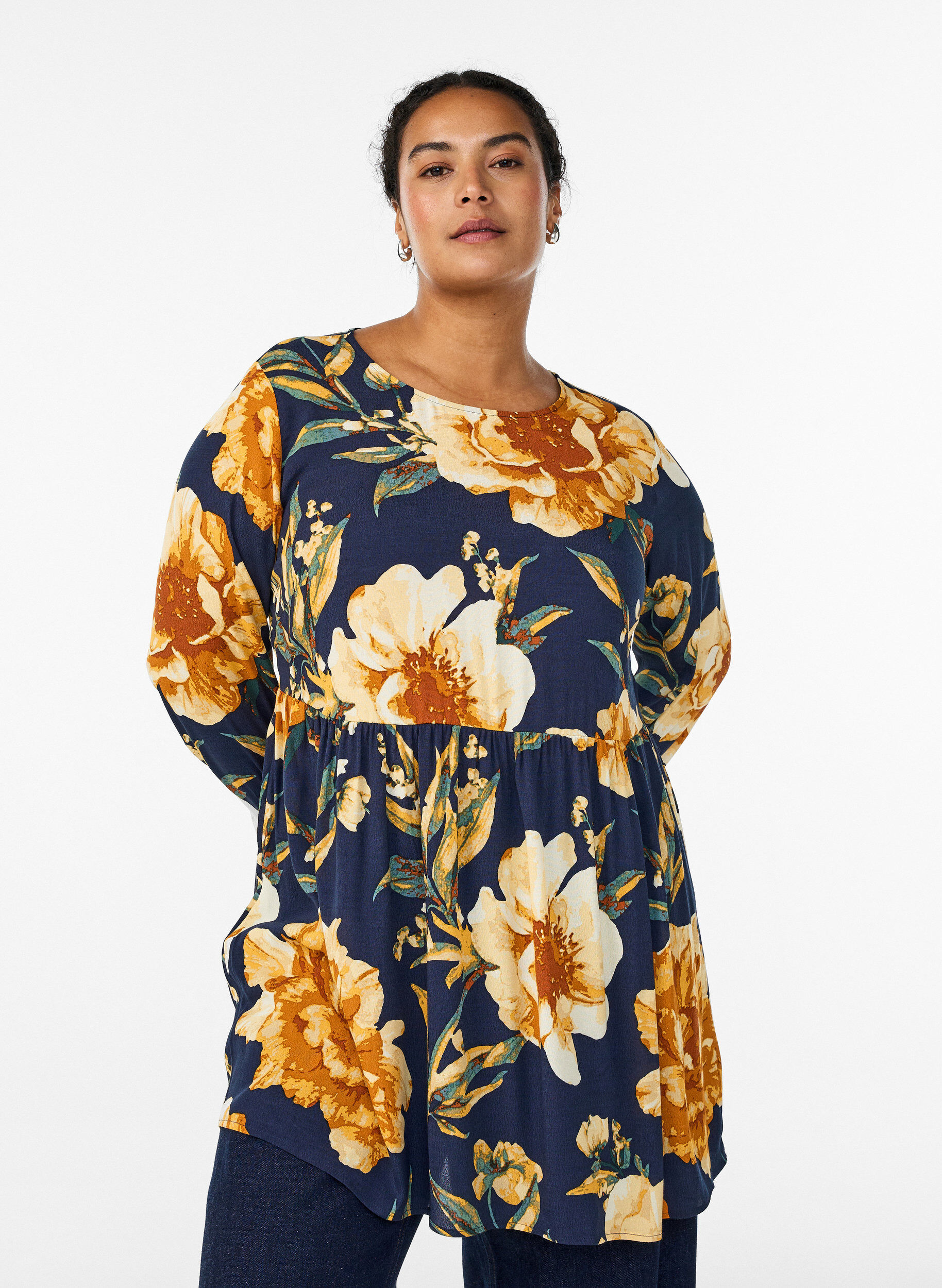 Zizzi Tunique &agrave; manches longues avec couture, Bleu, Model image number 0