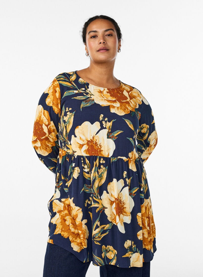 Tunique &agrave; manches longues avec couture, Bleu, Model image number 0