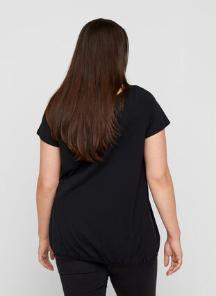 T-shirt à manches courtes avec col rond et bord en dentelle, Black, Model image number 1