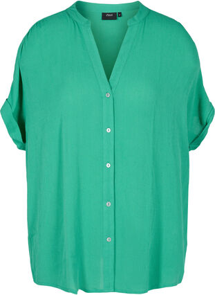 Chemise à manches courtes en viscose avec col en V, Holly Green, Packshot image number 0
