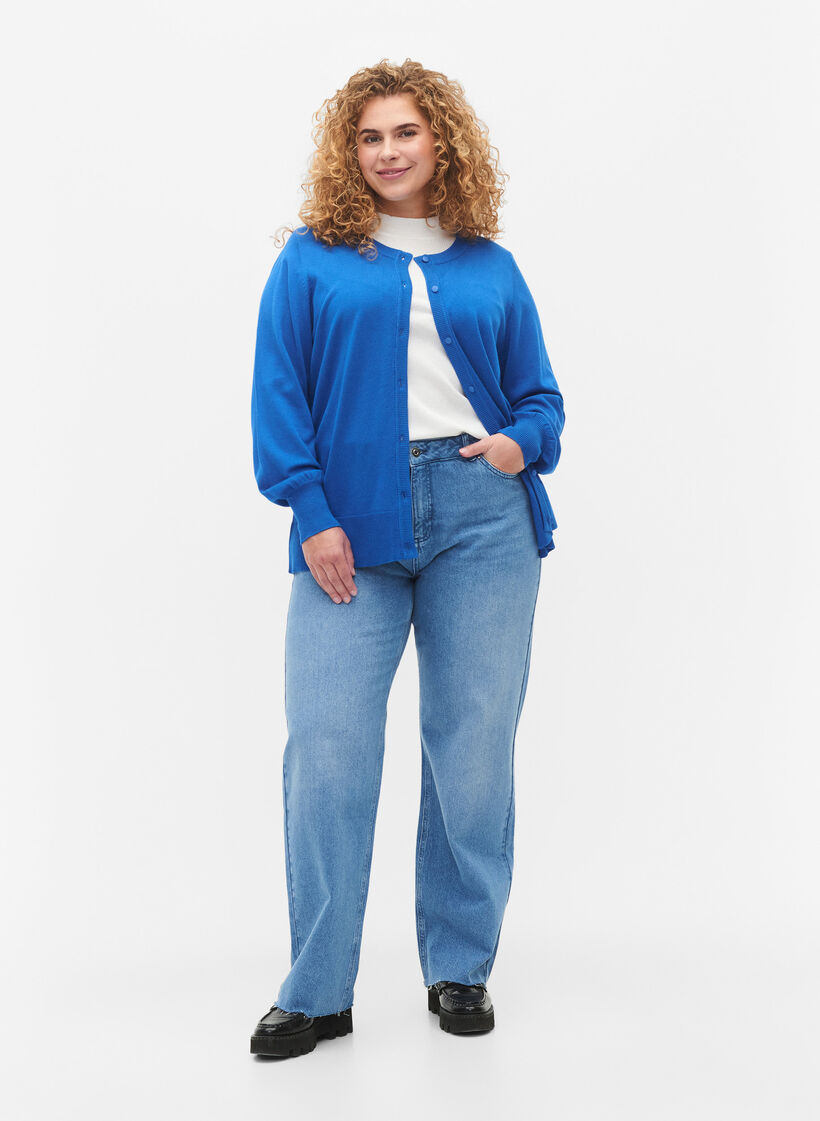 Cardigan en viscose avec fermeture boutonn&eacute;e, Princess Blue, Model image number 2