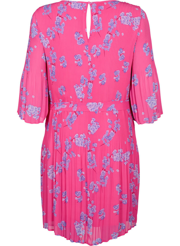 Robe plissée imprimée avec lien à nouer, Beetroot Purple AOP, Packshot image number 1