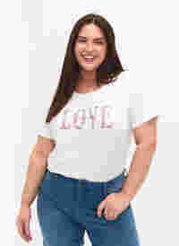 Katoenen t-shirt met ronde hals en opdruk, Bright White W. Love, Model