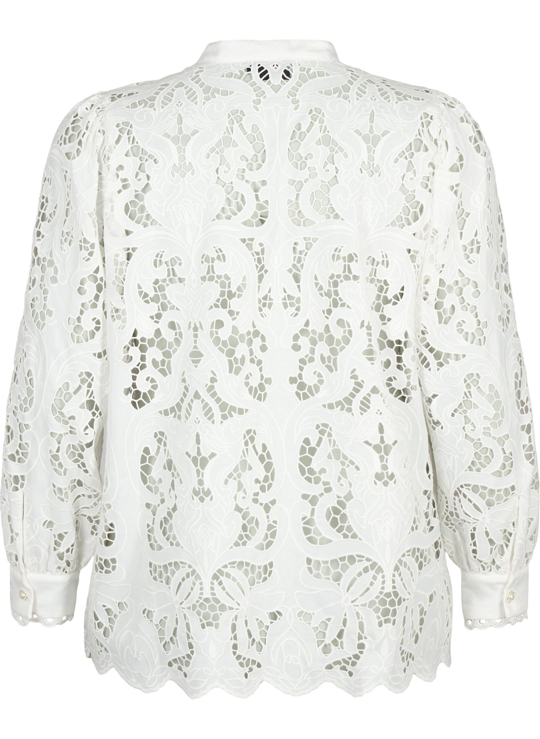 Zizzi Blouse fa&ccedil;on chemise &agrave; manches longues en dentelle, White, Packshot image number 1