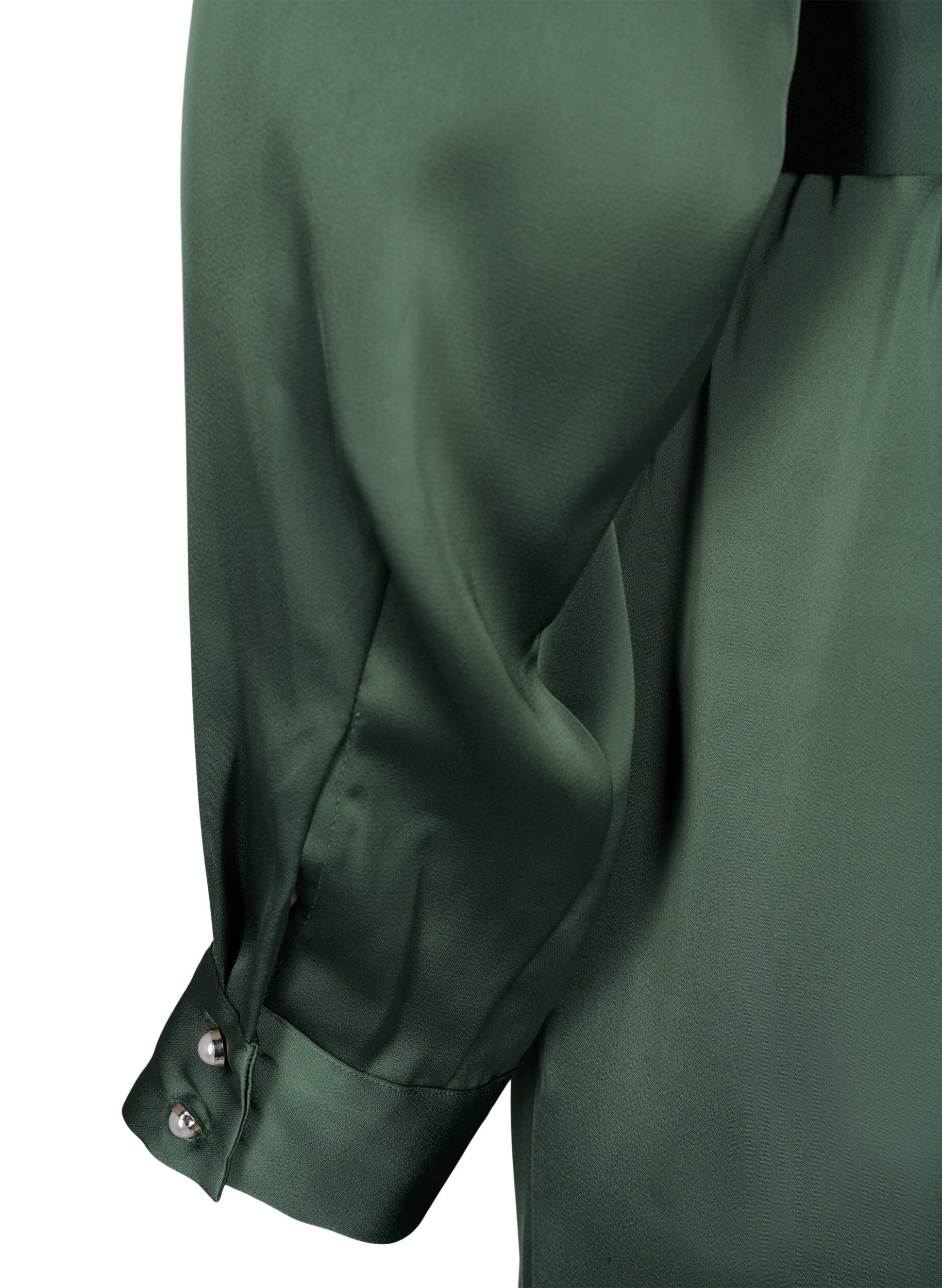 Zizzi Robe portefeuille en satin &agrave; manches longues, Duck Green, Packshot image number 3