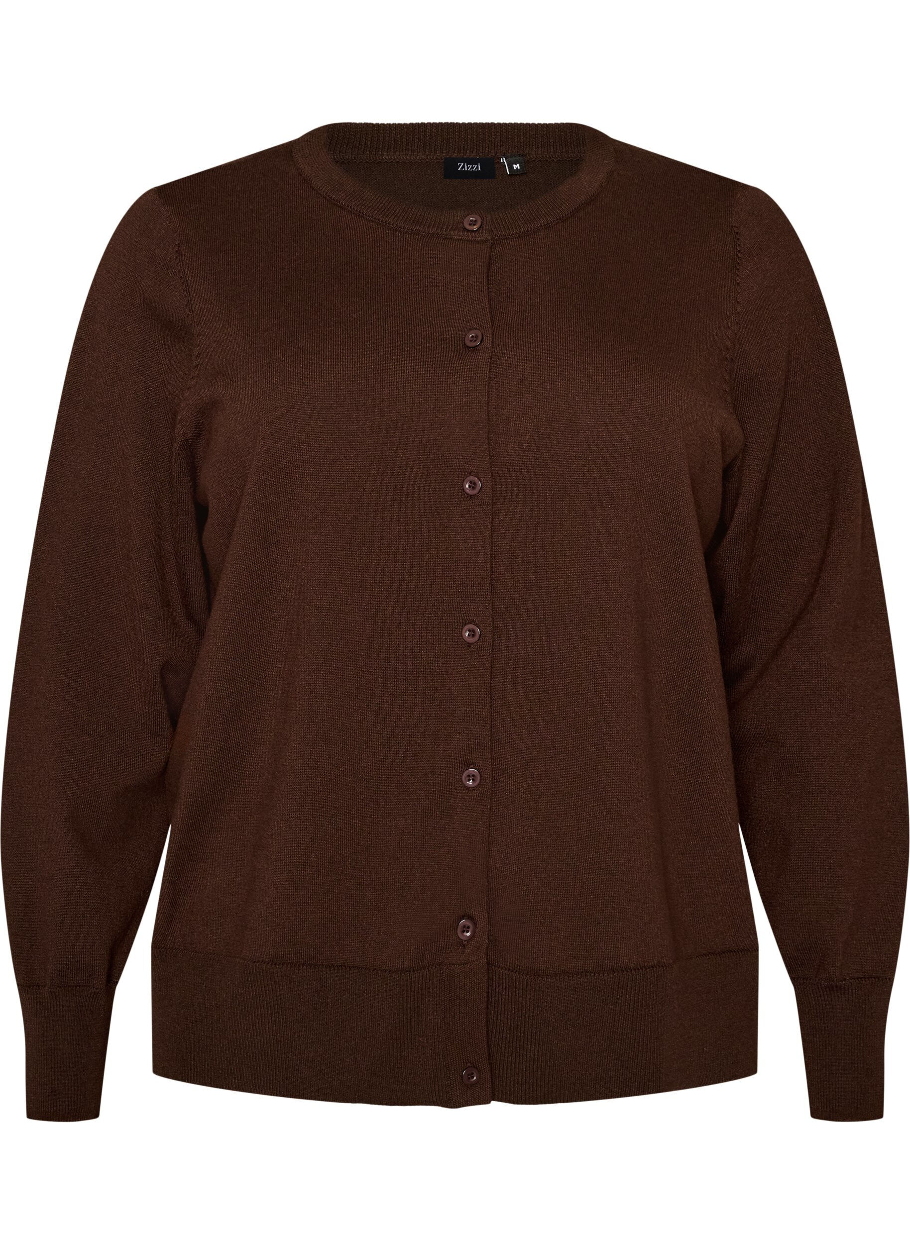 ZizziFijngebreide vest met ronde hals, Bruin, Packshot image number 0