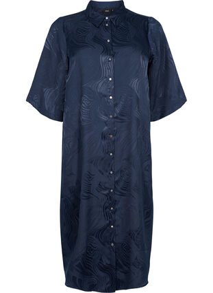 Robe chemise longue avec motif ton sur ton, Night Sky, Packshot image number 0