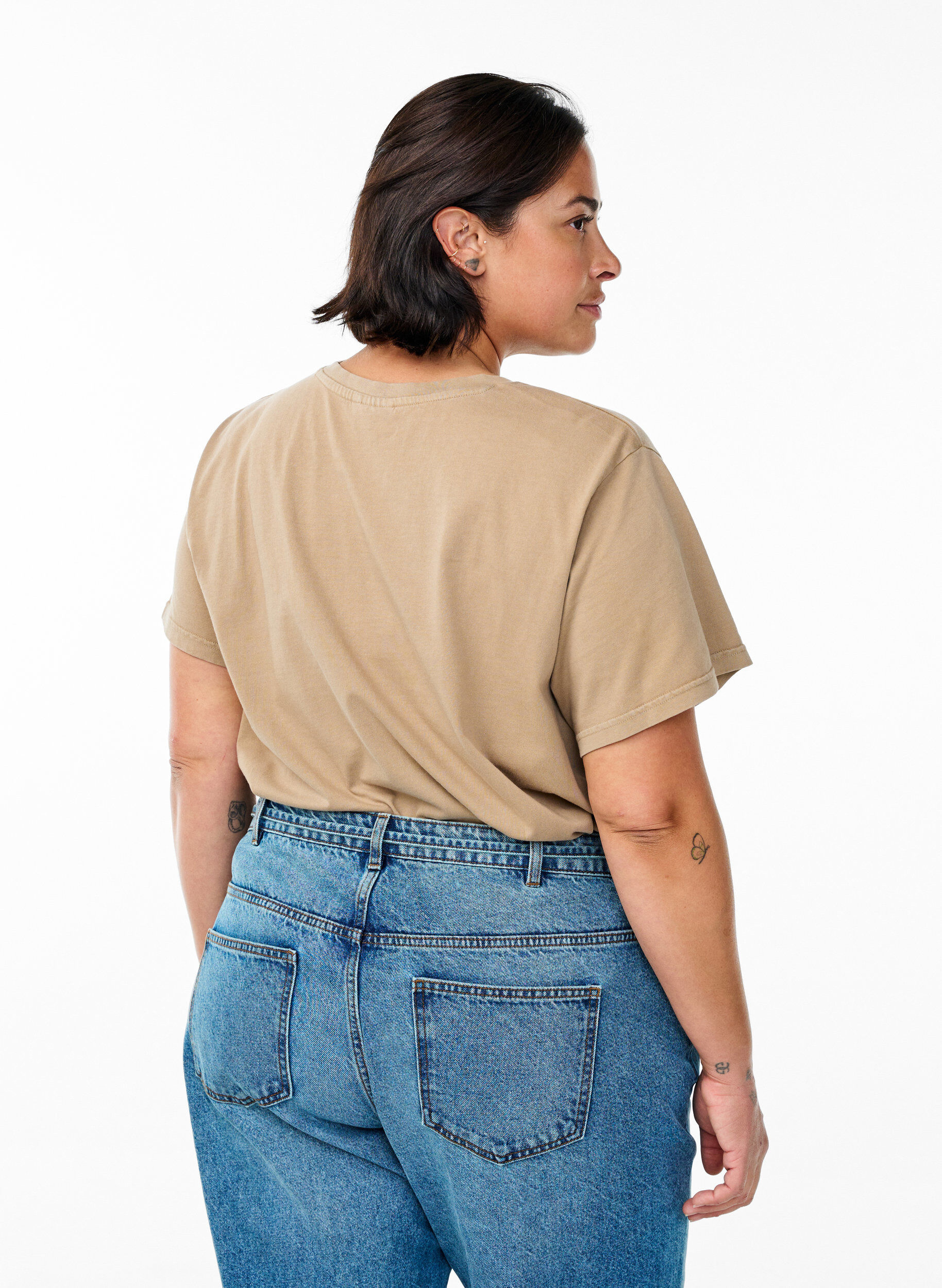 ZizziBiologisch katoenen T-shirt met strass en vlinder motief, Bruin, Model image number 2