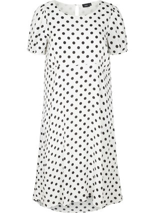 Viscose jurk met korte mouwen en stippen, White w. Black Dot, Packshot image number 0