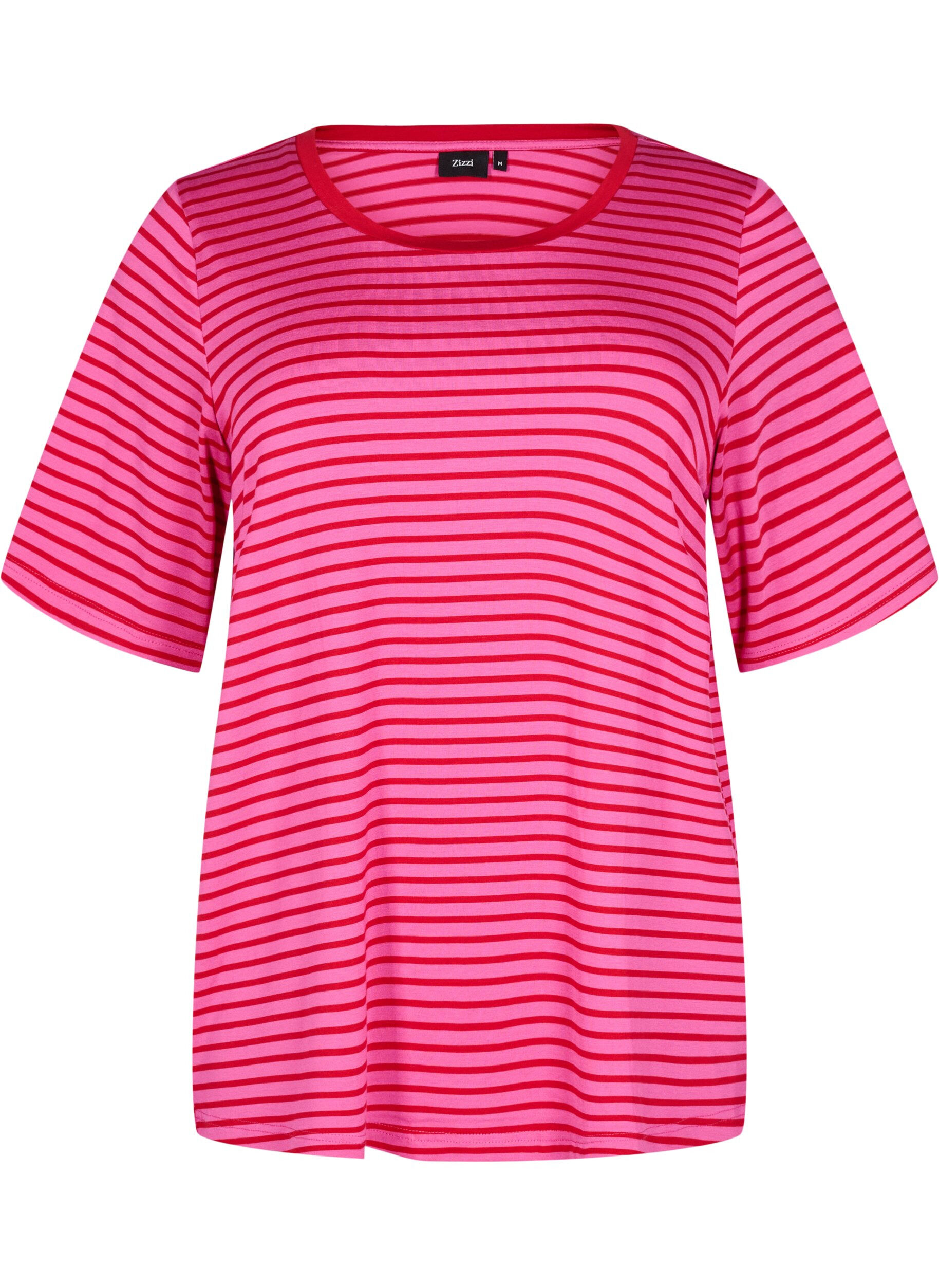 ZizziT-shirt met TENCEL&trade; Lyocell en strepen, Roze, Packshot image number 0