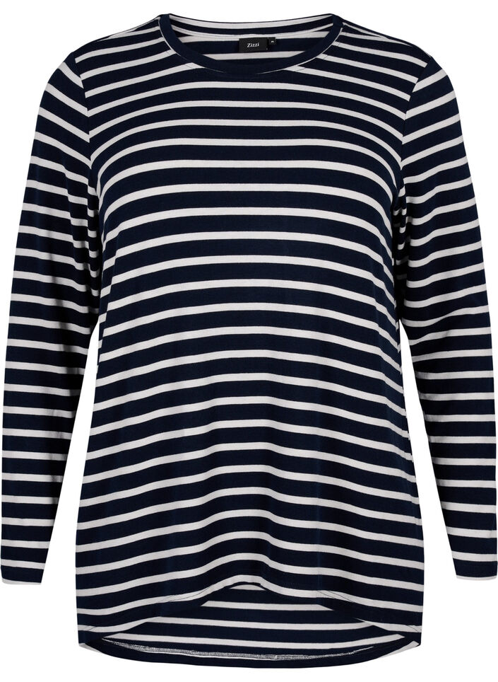 Blouse met lange mouwen en strepen, Evening Blue Stripe, Packshot image number 0
