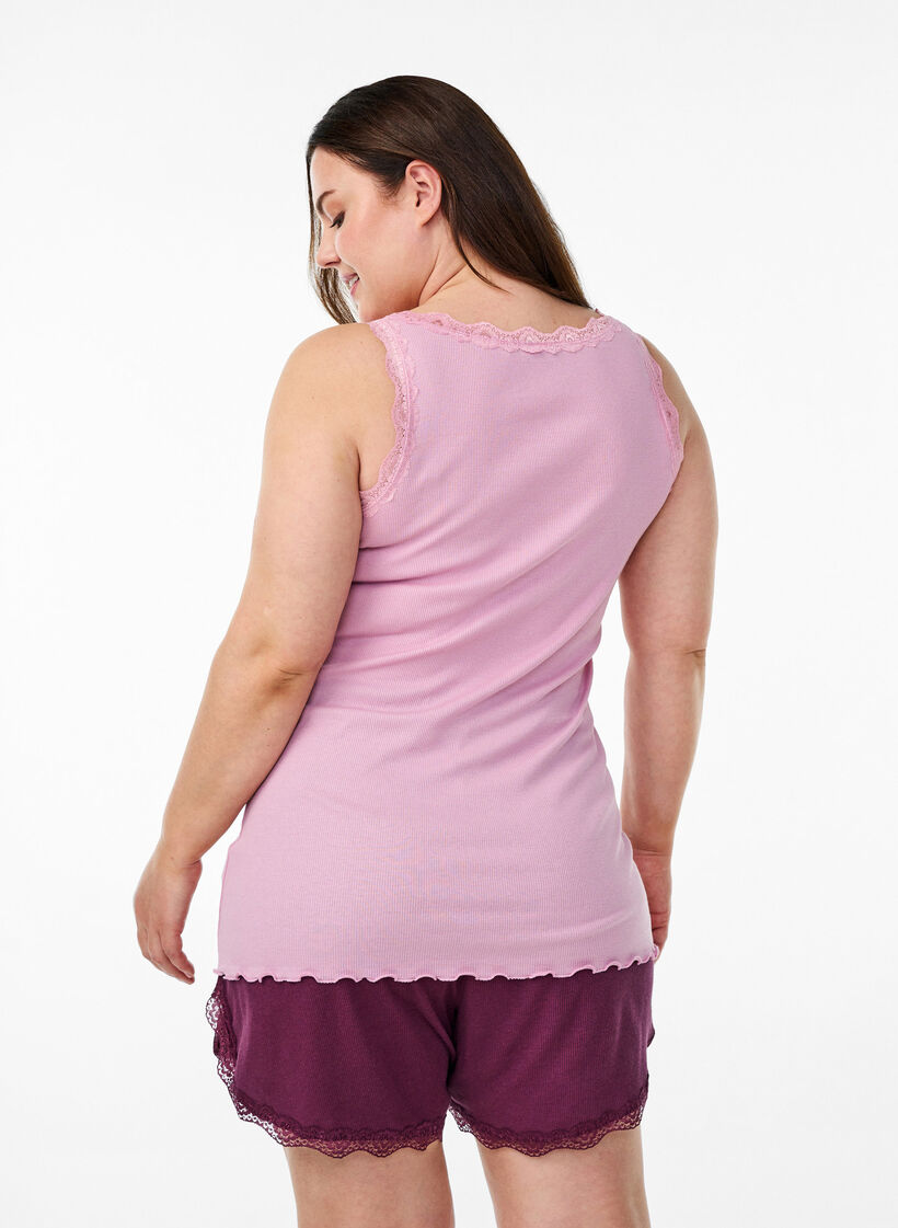 Top met kanten rand, Roze, Model image number 2
