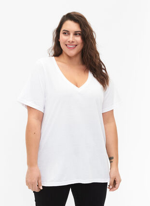 FLASH - T-shirts 2-pack à col en V, White/Black, Model image number 0